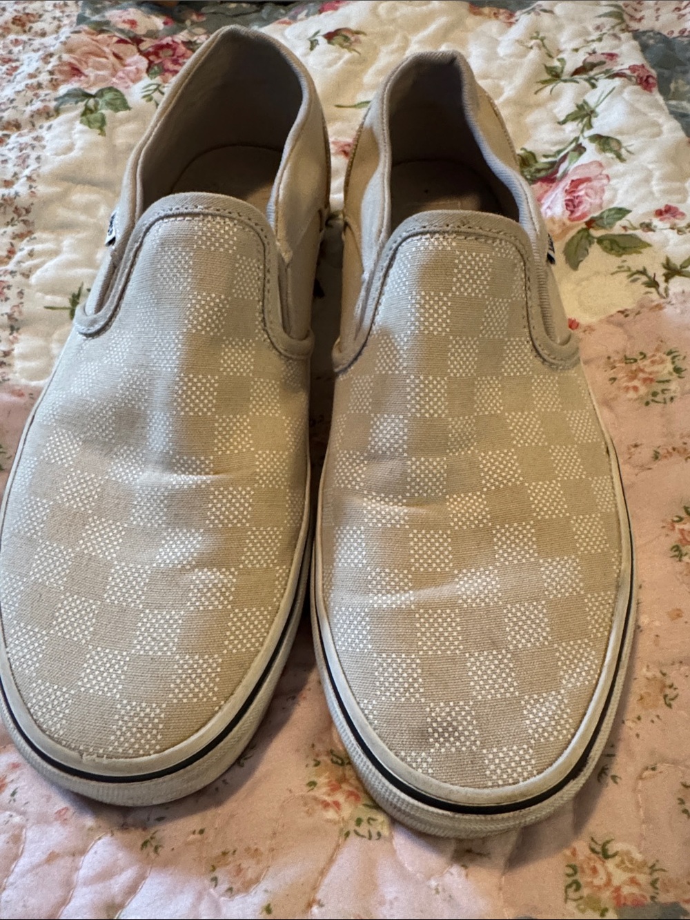 Vans Women's Slip-On Checkerboard Canvas Shoes - Beige